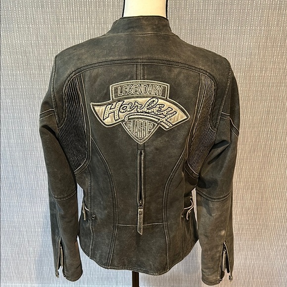 Women's Distressed Grey Biker Jacket - Picture 4 of 12